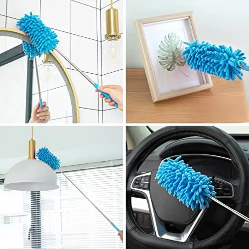 Microfiber Duster for Cleaning, Tukuos Hand Washable Dusters with 2pcs Replaceable Microfiber Head, Extendable Pole, Detachable Cleaning Brush Tool for Office, Car, Window, Furniture, Ceiling Fan - 4