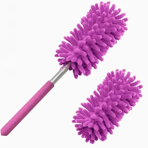 Microfiber Duster for Cleaning, Tukuos Hand Washable Dusters with 2pcs Replaceable Microfiber Head, Extendable Pole, Detachable Cleaning Brush Tool for Office, Car, Window, Furniture, Ceiling Fan - 1