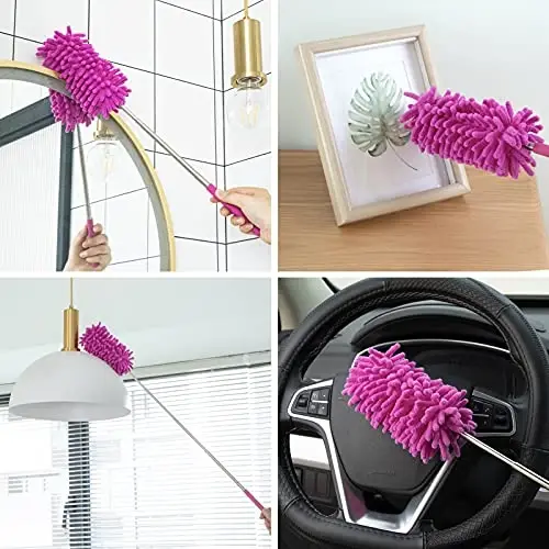 Microfiber Duster for Cleaning, Tukuos Hand Washable Dusters with 2pcs Replaceable Microfiber Head, Extendable Pole, Detachable Cleaning Brush Tool for Office, Car, Window, Furniture, Ceiling Fan - 4