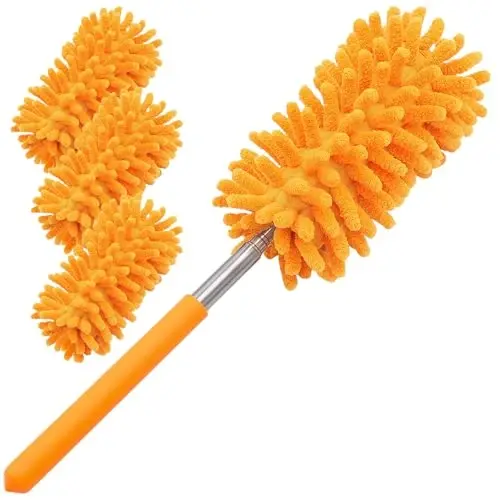 Microfiber Duster for Cleaning, Tukuos Hand Washable Dusters with 4pcs Replaceable Microfiber Heads, Extendable Pole, Detachable Cleaning Supplies for Office, Car, Window, Furniture, Ceiling Fan - 6