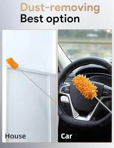 Microfiber Duster for Cleaning, Tukuos Hand Washable Dusters with 4pcs Replaceable Microfiber Heads, Extendable Pole, Detachable Cleaning Supplies for Office, Car, Window, Furniture, Ceiling Fan - 3