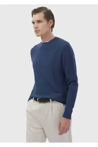 Тёмно-индиго велосипедный ворот жаккардовый шерстяной трикотаж - 1