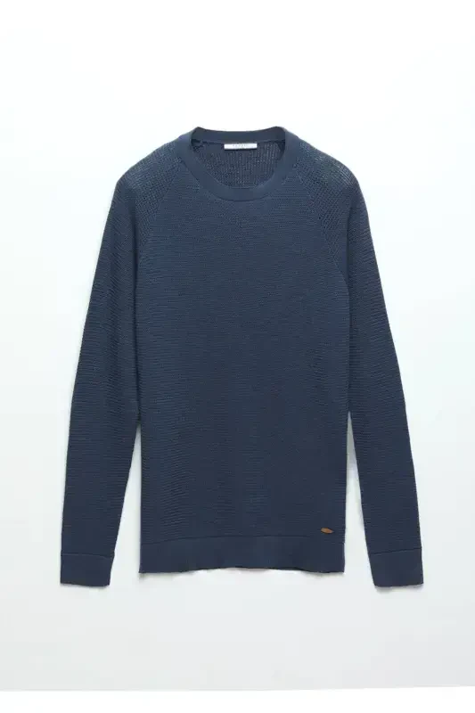 Тёмно-индиго велосипедный ворот жаккардовый шерстяной трикотаж - 7