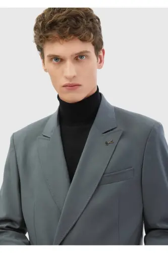 Темно-серый полосатый костюм из 100% шерсти Comfort Fit - 4