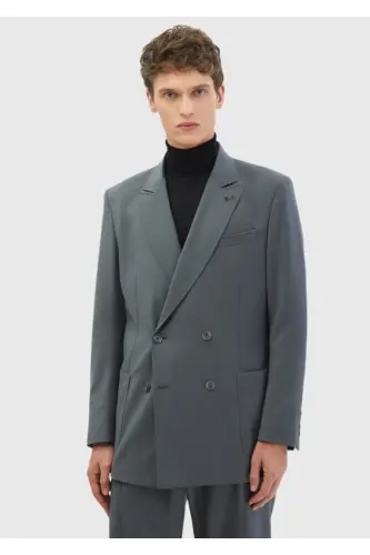 Темно-серый полосатый костюм из 100% шерсти Comfort Fit - 1