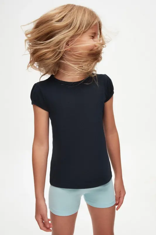 Тёмно-синяя базовая футболка с короткими рукавами для девочки - DARK NAVY - 3
