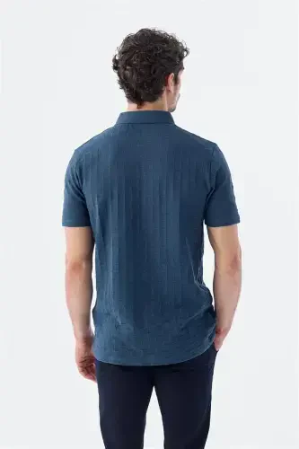 Темно-синяя футболка-поло Slim Fit из 100% хлопка - 4