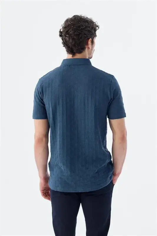 Темно-синяя футболка-поло Slim Fit из 100% хлопка - 4