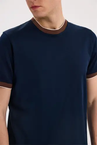 Темно-синяя футболка Slim Fit с круглым вырезом из 100% хлопка - 3