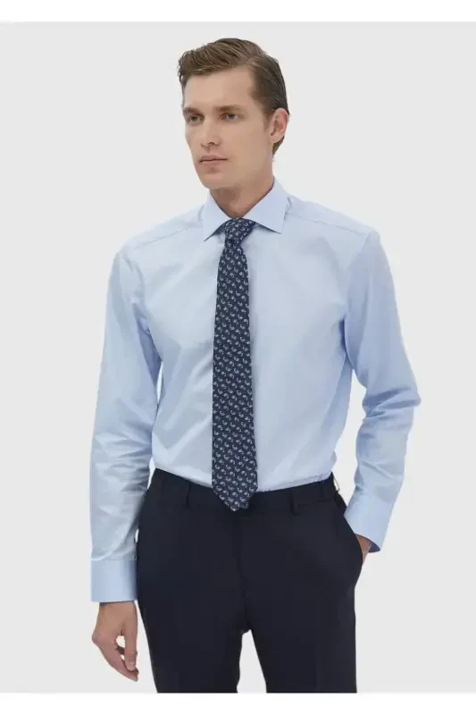 Тёмно-синяя гладкая классическая рубашка Regular Fit из 100% хлопка - RAMSEY