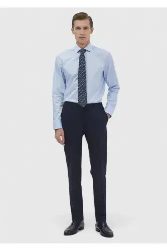 Тёмно-синяя гладкая классическая рубашка Regular Fit из 100% хлопка - RAMSEY (1)