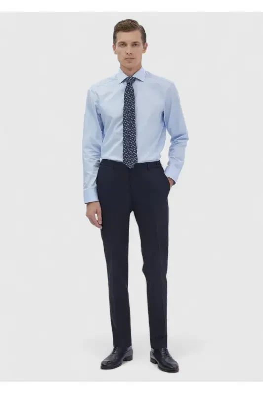 Тёмно-синяя гладкая классическая рубашка Regular Fit из 100% хлопка - 2