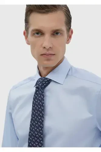 Тёмно-синяя гладкая классическая рубашка Regular Fit из 100% хлопка - 3