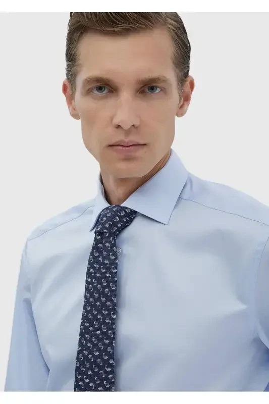 Тёмно-синяя гладкая классическая рубашка Regular Fit из 100% хлопка - 3