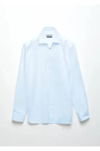 Тёмно-синяя гладкая классическая рубашка Regular Fit из 100% хлопка - 7