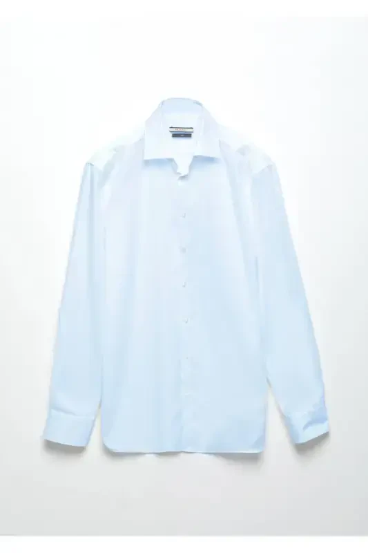 Тёмно-синяя гладкая классическая рубашка Regular Fit из 100% хлопка - 7