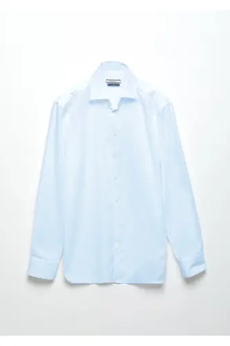 Тёмно-синяя гладкая классическая рубашка Regular Fit из 100% хлопка - 7