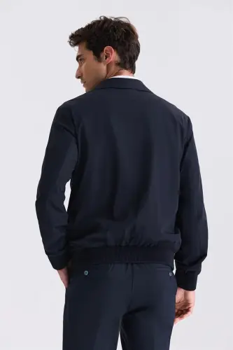 Темно-синяя куртка Comfort Fit с детским воротником, демисезонная - 4