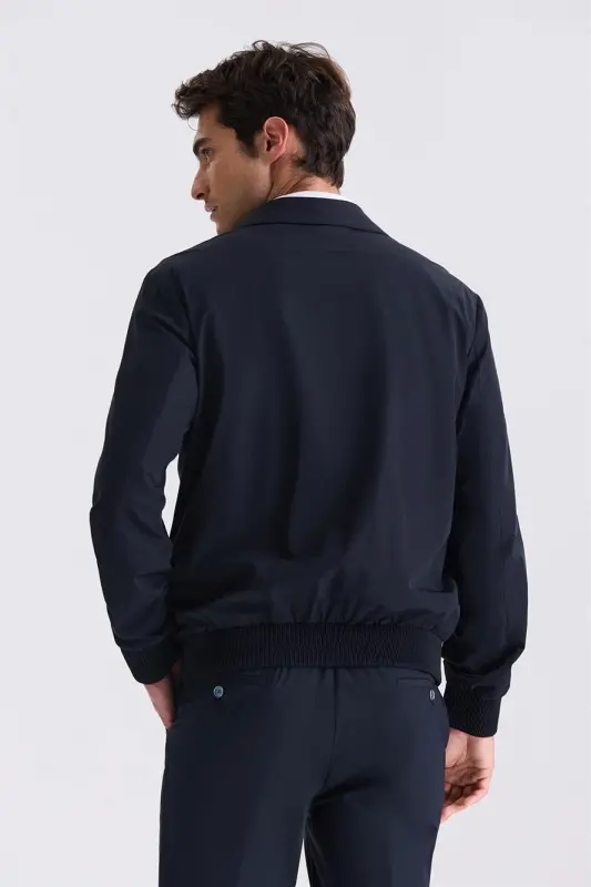 Темно-синяя куртка Comfort Fit с детским воротником, демисезонная - 4