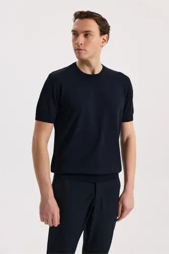 Темно-синяя облегающая футболка с круглым вырезом из вискозы Slim Fit 