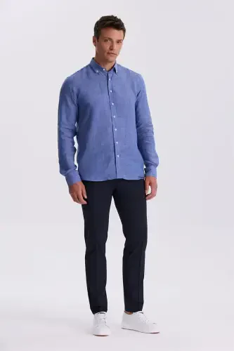 Темно-синие брюки из эластичной ткани Bamboo Blended Relaxed Fit Comfort Fit - JAKAMEN (1)