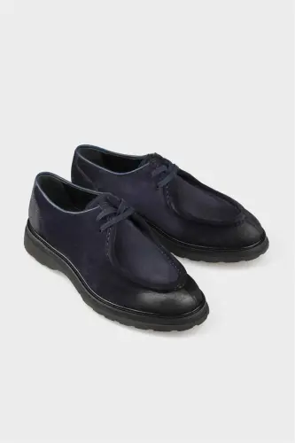 Темно-синие кожаные мужские повседневные туфли - Темно-синий - ELLE SHOES (1)