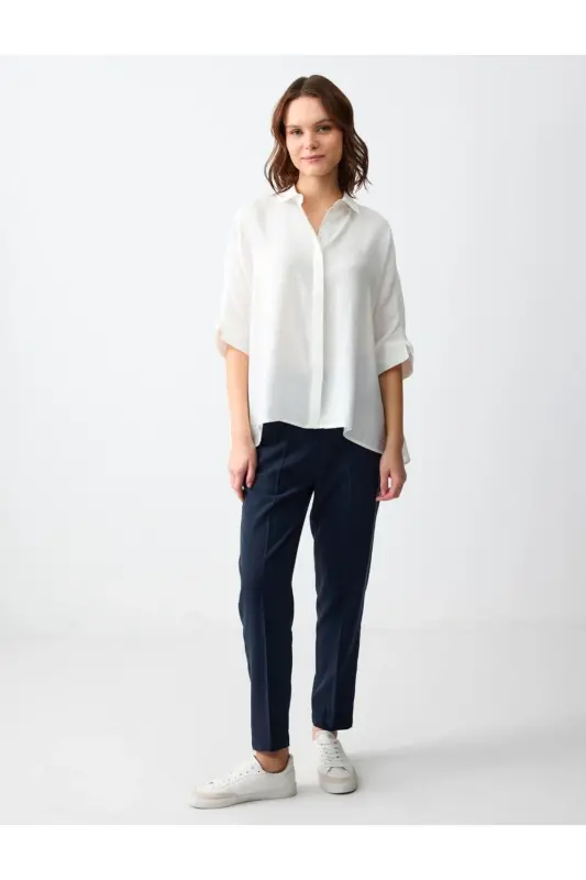 Темно-синие прямые брюки с высокой талией. - 2