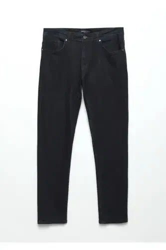 Темно-синие прямые зауженные джинсы из хлопчатобумажной смеси - 5