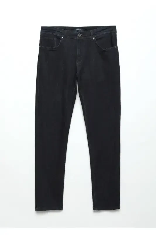 Темно-синие прямые зауженные джинсы из хлопчатобумажной смеси - 5