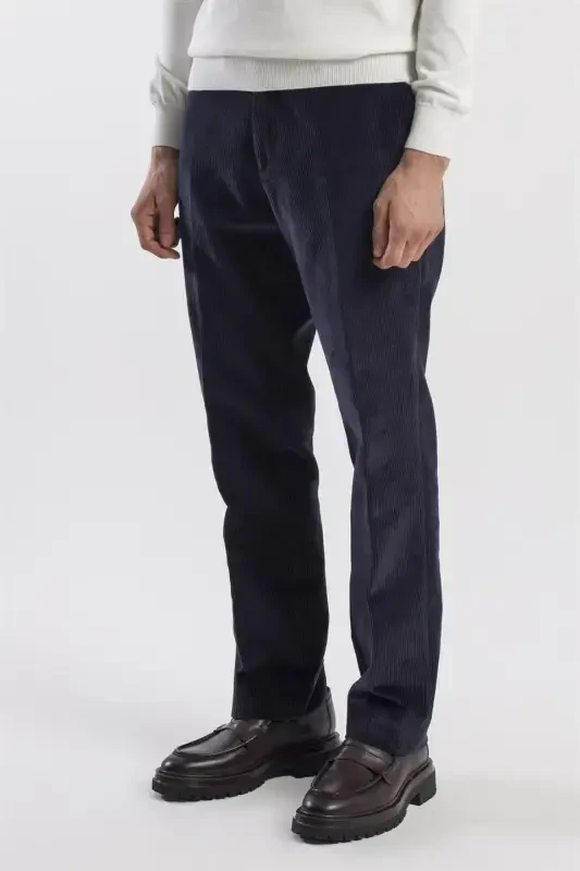 Тёмно-синие вельветовые брюки Regular Fit из 100% хлопка - 3