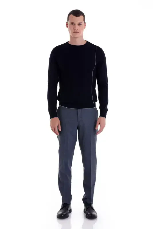 Тёмно-синий джемпер облегающего кроя с жаккардовым узором, шерсть - 3