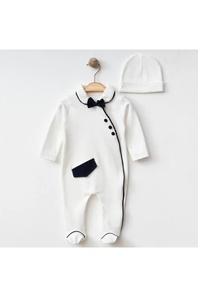 темно-синий комбинезон с окантовкой, 100% хлопковый комплект с шапкой - limebabies