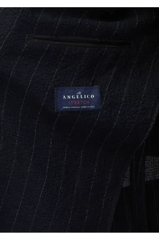 Темно-синий полосатый костюм из хлопка Comfort Fit - 8