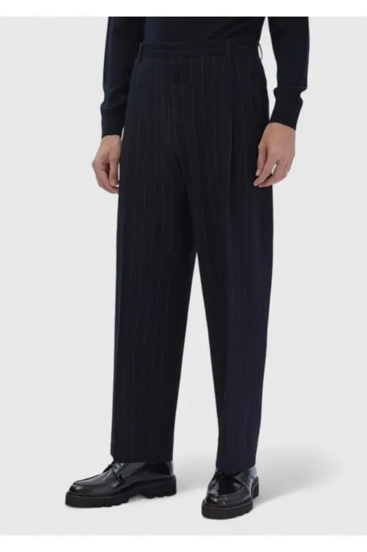 Темно-синий полосатый костюм из хлопка Comfort Fit - 7