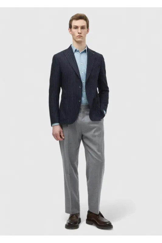 Темно-синий полосатый пиджак из шерстяной смеси Zeroweight Slim Fit - 2