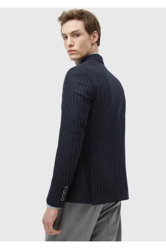 Темно-синий полосатый пиджак из шерстяной смеси Zeroweight Slim Fit - 6