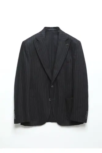 Темно-синий полосатый пиджак из шерстяной смеси Zeroweight Slim Fit - 7