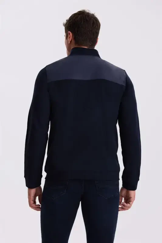 Темно-синий спортивный костюм Slim Fit на молнии из хлопка и лайкры - 4