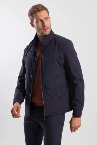 Темно-синий спортивный пуховик Comfort Fit со стоячим воротником - 3