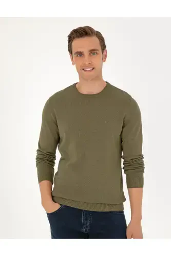 Тёмно-хаки Slim Fit Вязаный свитер с круглым вырезом 50296575-VR111-Тёмно-хаки - 1