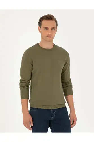 Тёмно-хаки Slim Fit Вязаный свитер с круглым вырезом 50296575-VR111-Тёмно-хаки - 3