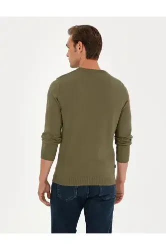 Тёмно-хаки Slim Fit Вязаный свитер с круглым вырезом 50296575-VR111-Тёмно-хаки - 5