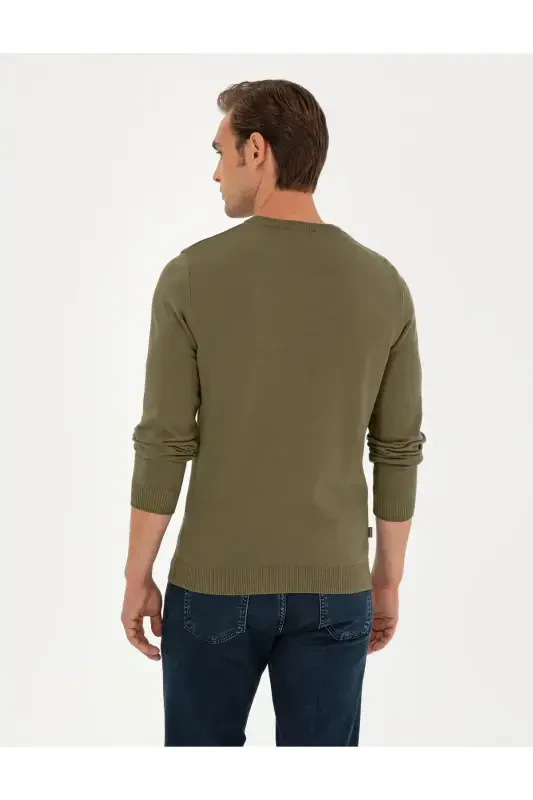 Тёмно-хаки Slim Fit Вязаный свитер с круглым вырезом 50296575-VR111-Тёмно-хаки - 5