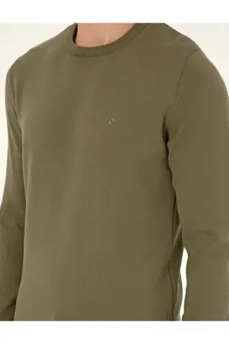 Тёмно-хаки Slim Fit Вязаный свитер с круглым вырезом 50296575-VR111-Тёмно-хаки - 7