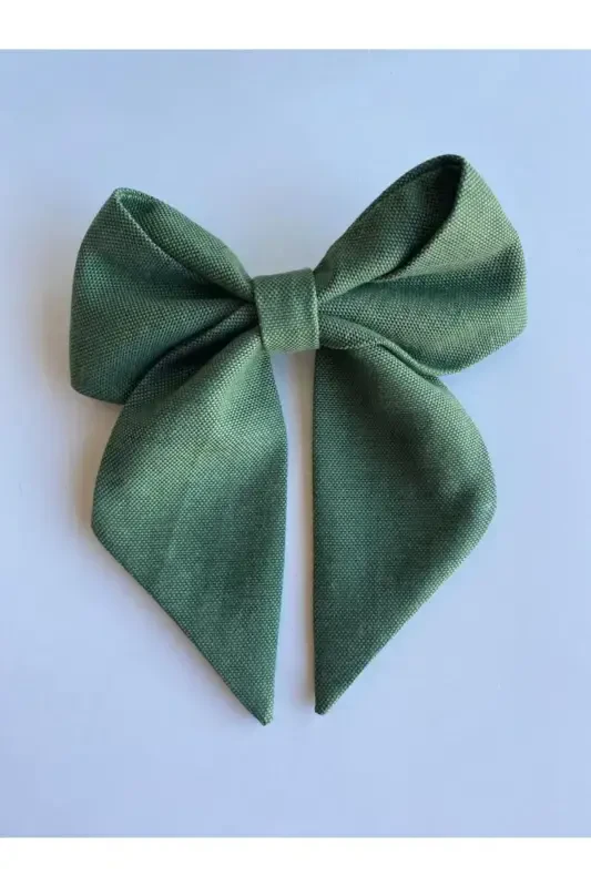 Тёмно-зелёный бант лента заколка / Летняя заколка-ТЁМНО-ЗЕЛЁНЫЙ - 2