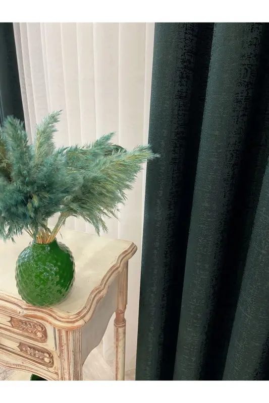 Тёмно-зелёный - жаккардовый фон с самодельным узором, 1/2,5 плиссированная штора - зелёный - 2