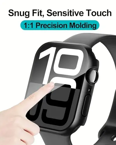 Smiling 2 Pack Case Compatible with Apple Watch Series 11 (2025)/Series 10 46mm with Tempered Glass Screen Protector, Hard PC Case Overall Protective Cover, 9H+ Hardness Scratch-Resistant - Black - 5