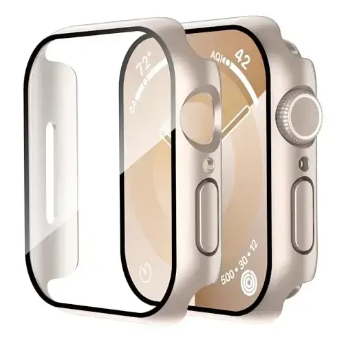 Smiling 2 Pack Case Compatible with Apple Watch Series 11 (2025)/Series 10 42mm with Tempered Glass Screen Protector, Hard PC Case Scratch-Resistant Overall Protective Cover- Starlight - SMILING