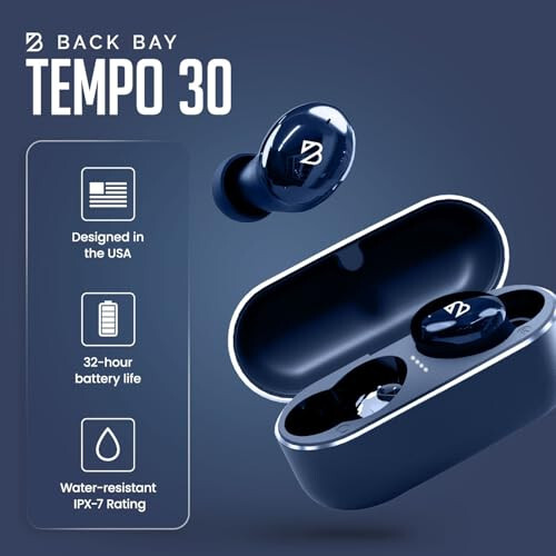 Tempo 30 Wireless Earbuds for Small Ears with Premium Sound, Comfortable Bluetooth Ear Buds for Women and Men, Blue Earphones for Small Ear Canals with Mic, IPX7 Sweatproof, Long Battery, Loud Bass - 2