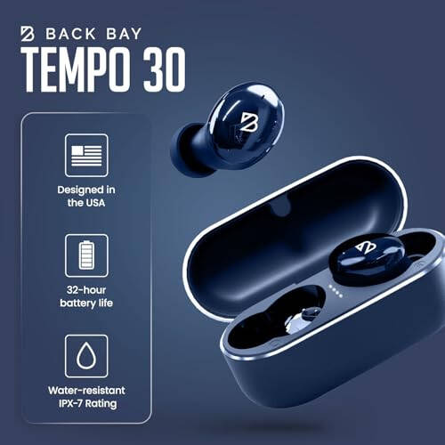 Tempo 30 Wireless Earbuds for Small Ears with Premium Sound, Comfortable Bluetooth Ear Buds for Women and Men, Blue Earphones for Small Ear Canals with Mic, IPX7 Sweatproof, Long Battery, Loud Bass - 2